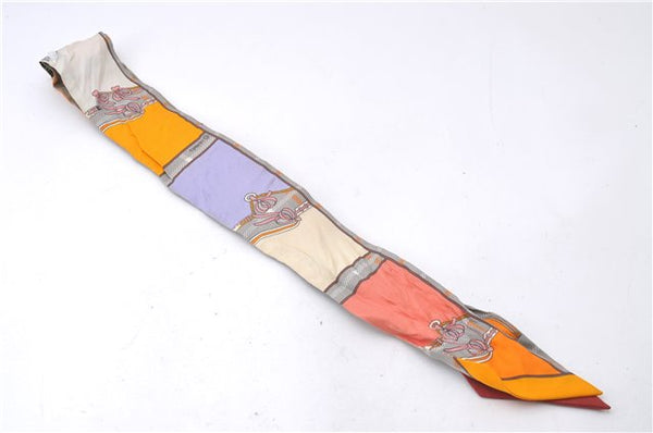 Authentic HERMES Twilly Scarf "Camails" Silk Orange Gray 2638D