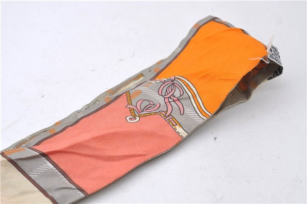 Authentic HERMES Twilly Scarf "Camails" Silk Orange Gray 2638D