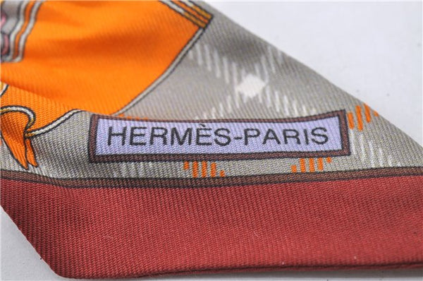 Authentic HERMES Twilly Scarf "Camails" Silk Orange Gray 2638D