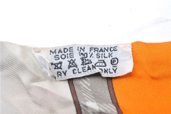 Authentic HERMES Twilly Scarf "Camails" Silk Orange Gray 2638D