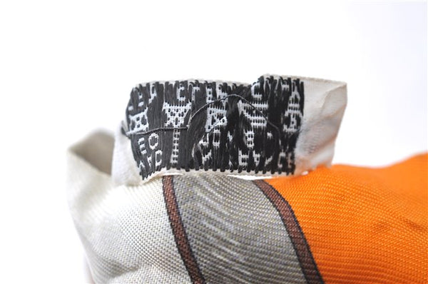 Authentic HERMES Twilly Scarf "Camails" Silk Orange Gray 2638D