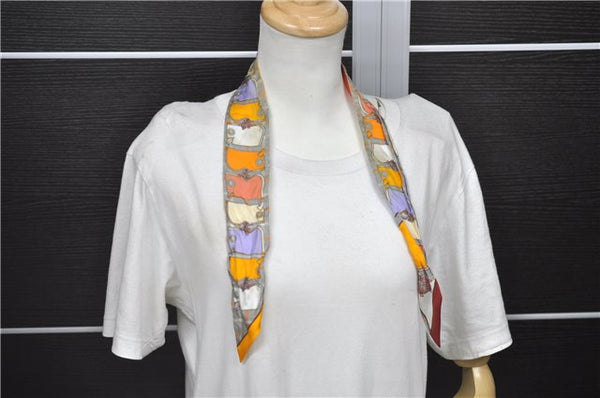 Authentic HERMES Twilly Scarf "Camails" Silk Orange Gray 2638D