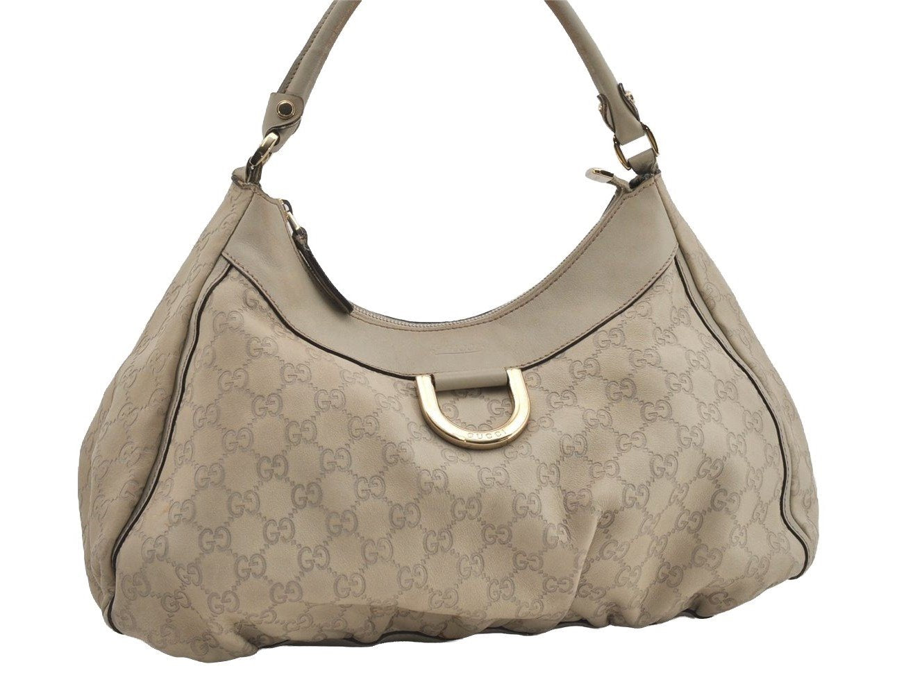 Authentic GUCCI Guccissima Abbey Shoulder Bag GG Leather 189833 White 2639I