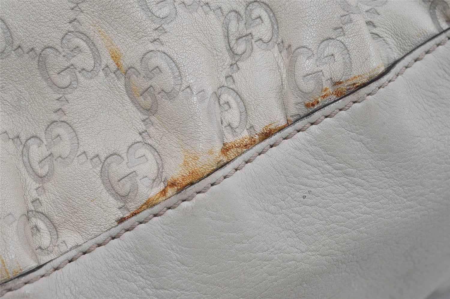 Authentic GUCCI Guccissima Abbey Shoulder Bag GG Leather 189833 White 2639I