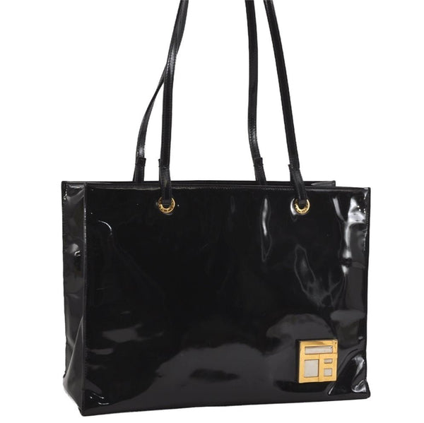 Authentic FENDI Vintage Shoulder Tote Bag Enamel Black 2640I