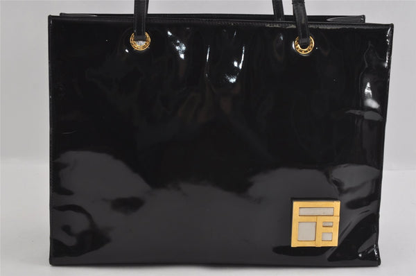 Authentic FENDI Vintage Shoulder Tote Bag Enamel Black 2640I