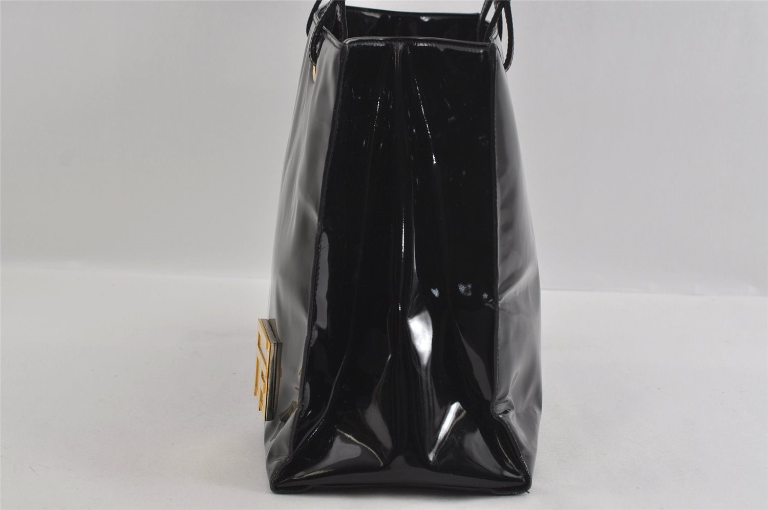 Authentic FENDI Vintage Shoulder Tote Bag Enamel Black 2640I