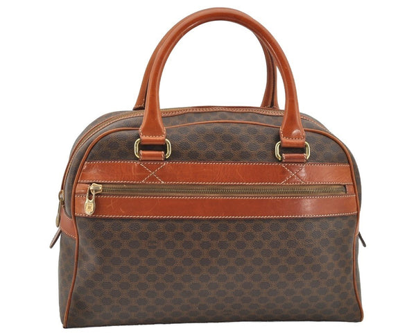 Authentic CELINE Macadam Blason Pattern Hand Boston Bag PVC Leather Brown 2641I