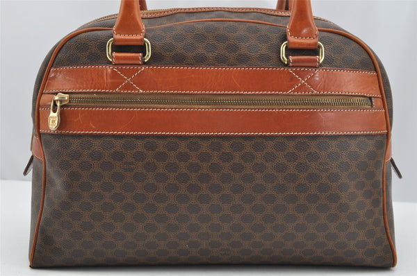 Authentic CELINE Macadam Blason Pattern Hand Boston Bag PVC Leather Brown 2641I