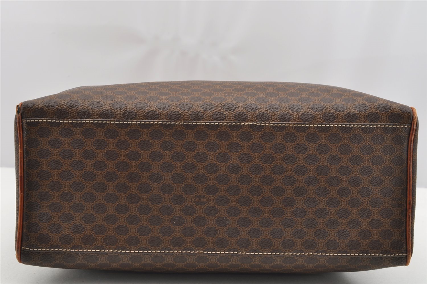 Authentic CELINE Macadam Blason Pattern Hand Boston Bag PVC Leather Brown 2641I