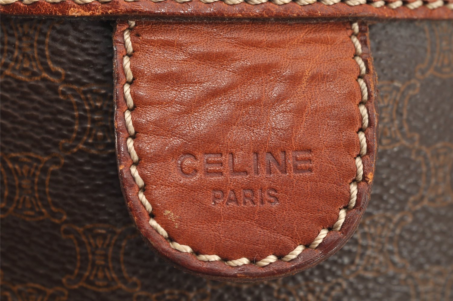 Authentic CELINE Macadam Blason Pattern Hand Boston Bag PVC Leather Brown 2641I