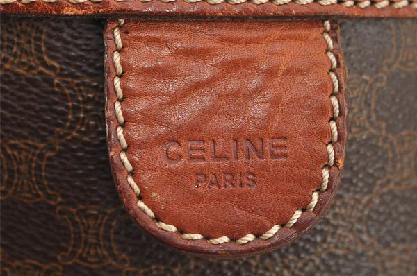 Authentic CELINE Macadam Blason Pattern Hand Boston Bag PVC Leather Brown 2641I