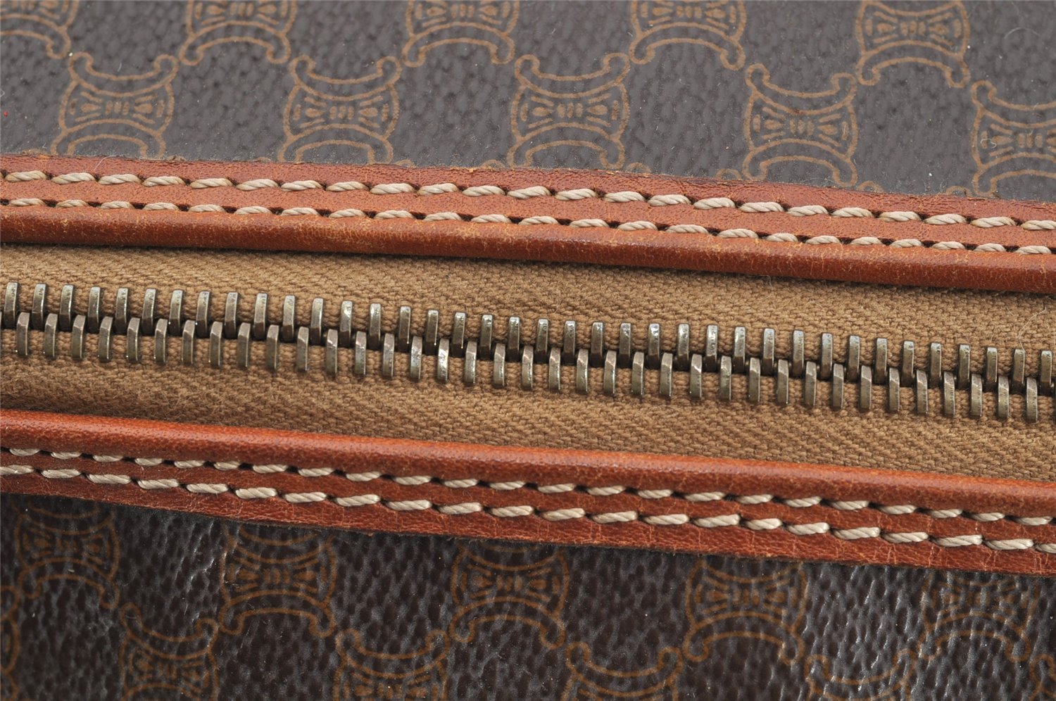 Authentic CELINE Macadam Blason Pattern Hand Boston Bag PVC Leather Brown 2641I