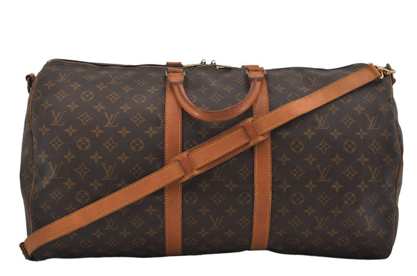 Authentic Louis Vuitton Monogram Keepall Bandouliere 55 M41414 Boston Bag 2642I