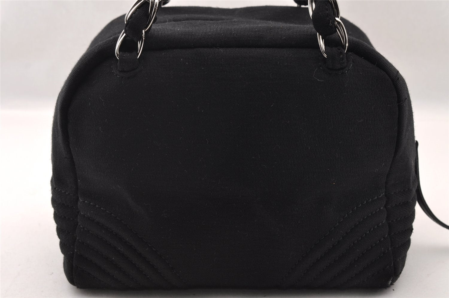 Authentic CHANEL Cotton Leather CoCo Mark Chain Hand Bag Purse Black 2644I