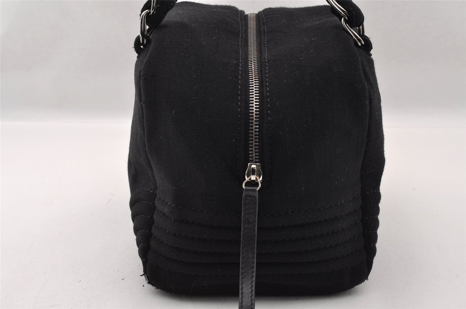 Authentic CHANEL Cotton Leather CoCo Mark Chain Hand Bag Purse Black 2644I