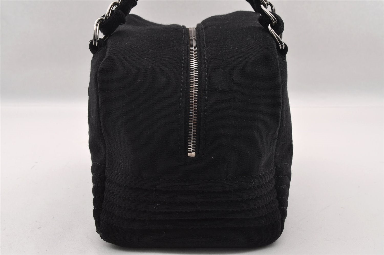 Authentic CHANEL Cotton Leather CoCo Mark Chain Hand Bag Purse Black 2644I