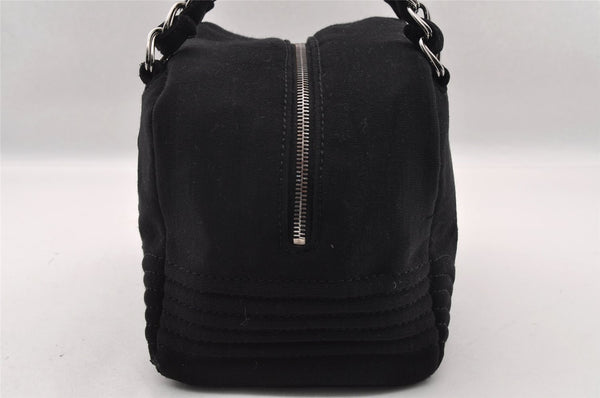 Authentic CHANEL Cotton Leather CoCo Mark Chain Hand Bag Purse Black 2644I