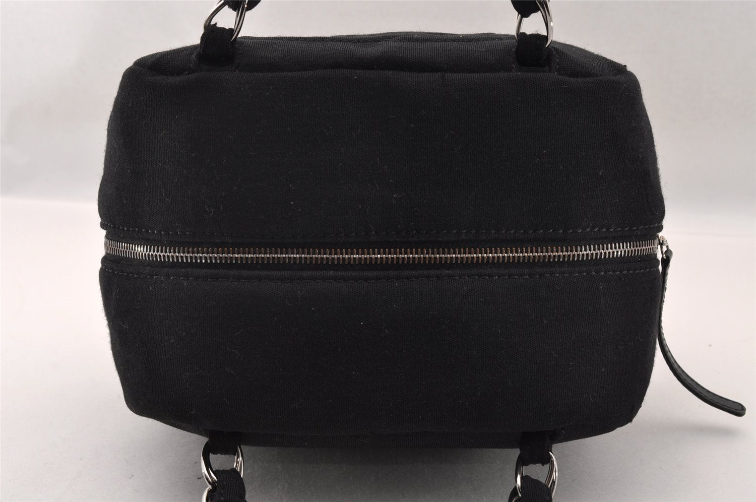 Authentic CHANEL Cotton Leather CoCo Mark Chain Hand Bag Purse Black 2644I