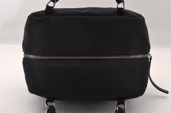 Authentic CHANEL Cotton Leather CoCo Mark Chain Hand Bag Purse Black 2644I