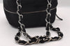 Authentic CHANEL Cotton Leather CoCo Mark Chain Hand Bag Purse Black 2644I