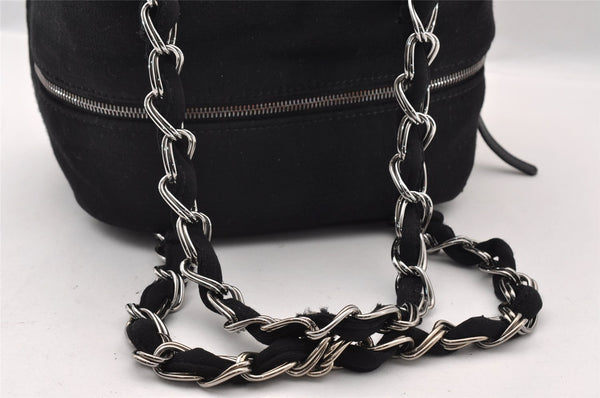 Authentic CHANEL Cotton Leather CoCo Mark Chain Hand Bag Purse Black 2644I