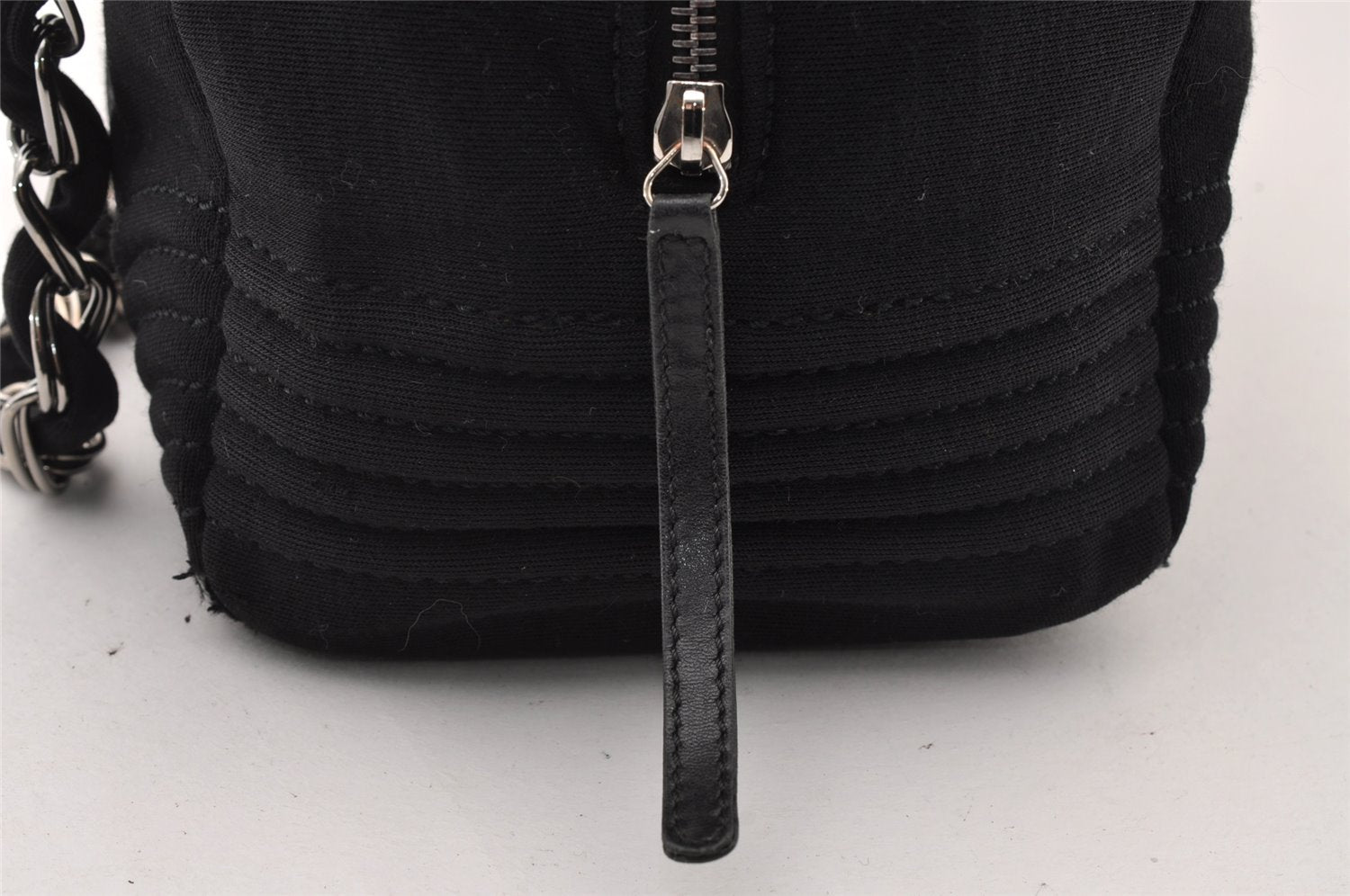 Authentic CHANEL Cotton Leather CoCo Mark Chain Hand Bag Purse Black 2644I