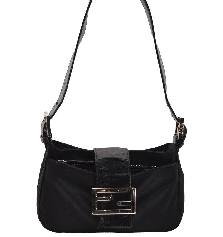 Authentic FENDI Vintage Shoulder Hand Bag Purse Jersey Leather Black 2645I
