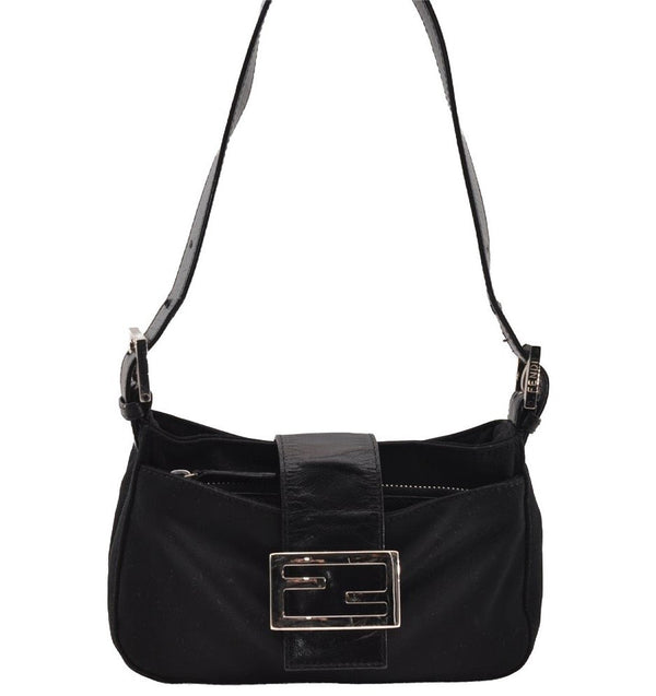 Authentic FENDI Vintage Shoulder Hand Bag Purse Jersey Leather Black 2645I