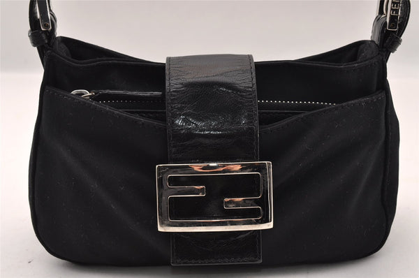 Authentic FENDI Vintage Shoulder Hand Bag Purse Jersey Leather Black 2645I