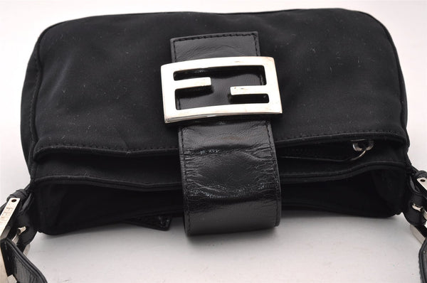 Authentic FENDI Vintage Shoulder Hand Bag Purse Jersey Leather Black 2645I
