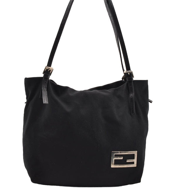 Authentic FENDI Vintage Jersey Leather Shoulder Tote Bag Purse Black 2646I