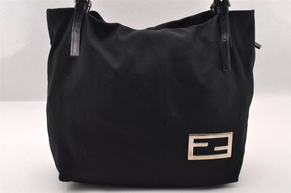Authentic FENDI Vintage Jersey Leather Shoulder Tote Bag Purse Black 2646I
