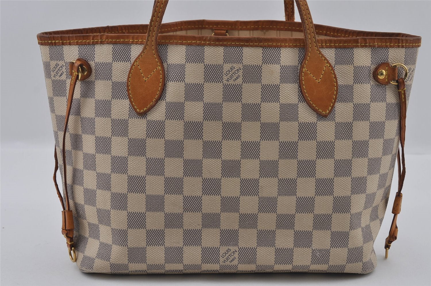 Authentic Louis Vuitton Damier Azur Neverfull PM Tote Bag N51110 LV 2647I