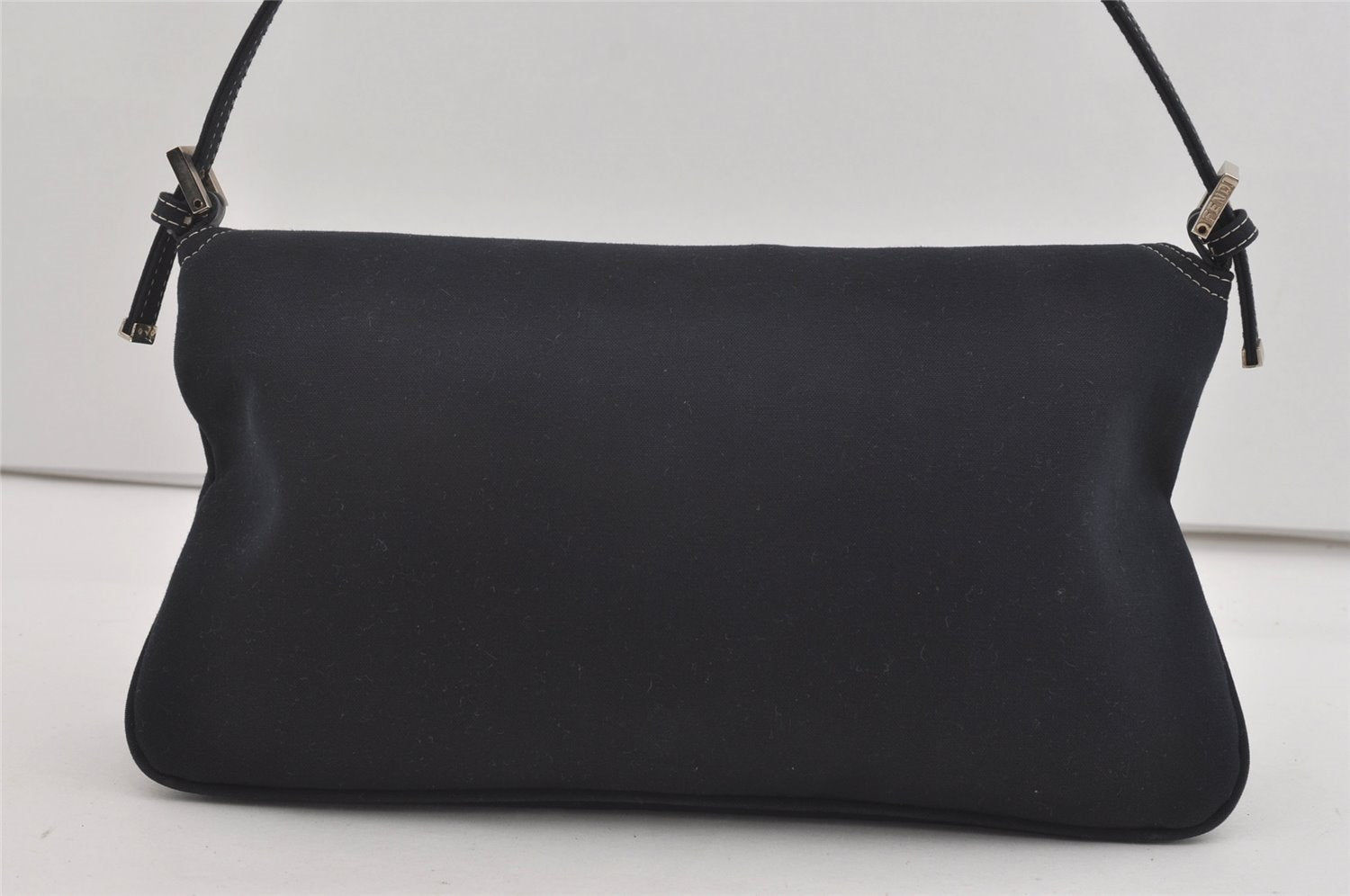 Authentic FENDI Mamma Baguette Shoulder Hand Bag Canvas Leather Navy Blue 2652I