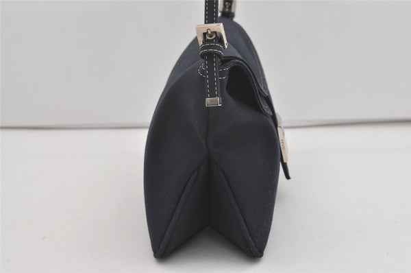 Authentic FENDI Mamma Baguette Shoulder Hand Bag Canvas Leather Navy Blue 2652I