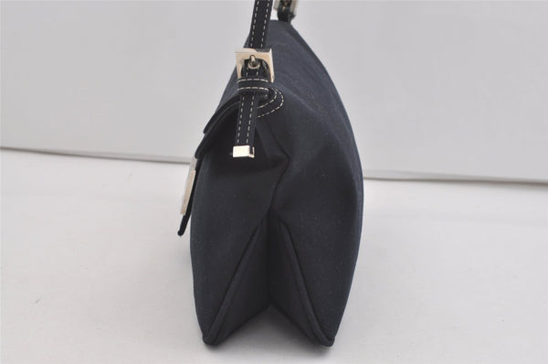 Authentic FENDI Mamma Baguette Shoulder Hand Bag Canvas Leather Navy Blue 2652I