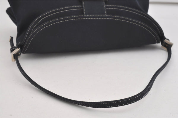 Authentic FENDI Mamma Baguette Shoulder Hand Bag Canvas Leather Navy Blue 2652I