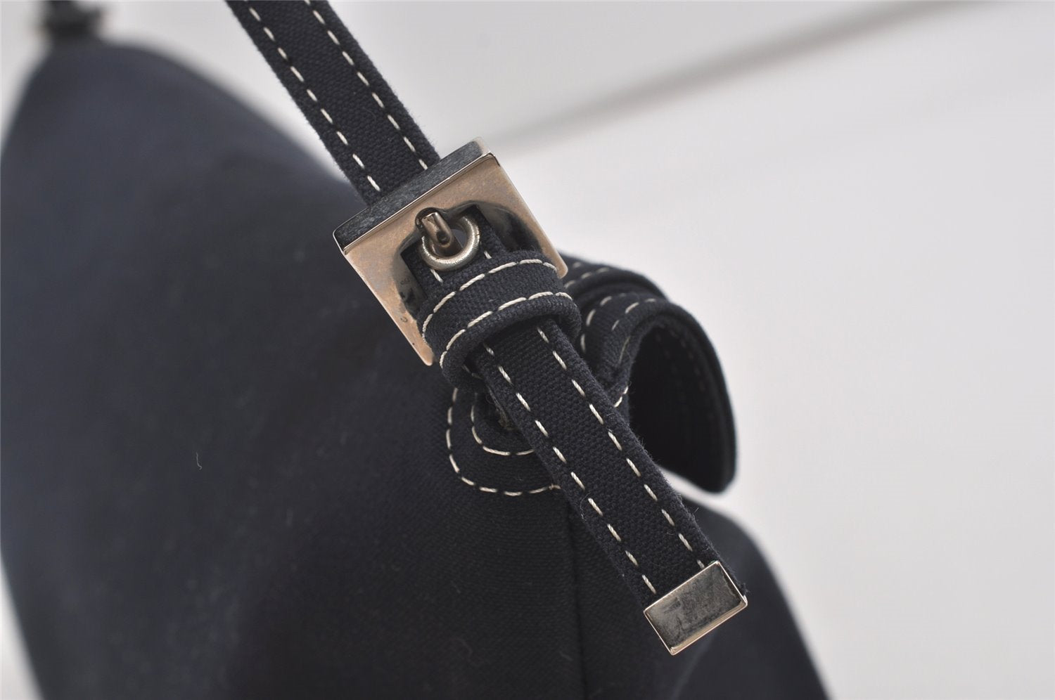 Authentic FENDI Mamma Baguette Shoulder Hand Bag Canvas Leather Navy Blue 2652I