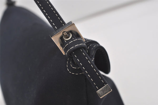 Authentic FENDI Mamma Baguette Shoulder Hand Bag Canvas Leather Navy Blue 2652I
