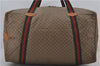 Authentic GUCCI Web Sherry Line Micro GG Travel Bag PVC Leather Brown 2653E