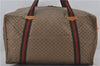 Authentic GUCCI Web Sherry Line Micro GG Travel Bag PVC Leather Brown 2653E