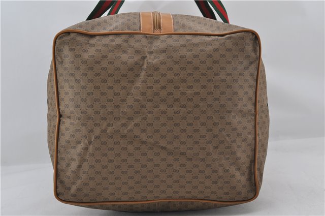 Authentic GUCCI Web Sherry Line Micro GG Travel Bag PVC Leather Brown 2653E