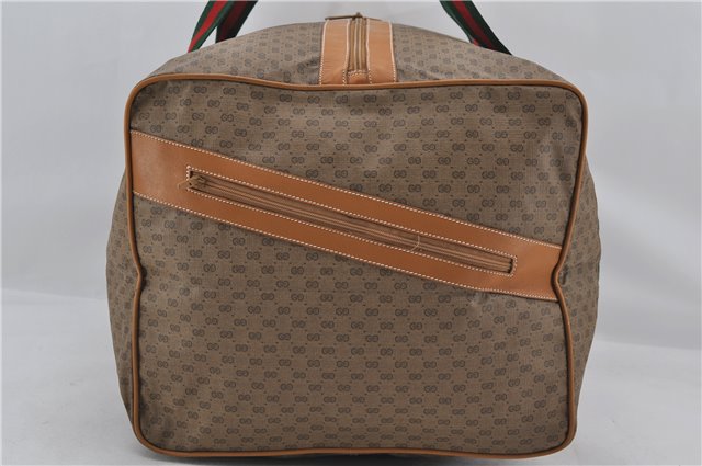 Authentic GUCCI Web Sherry Line Micro GG Travel Bag PVC Leather Brown 2653E