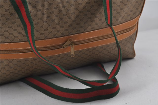 Authentic GUCCI Web Sherry Line Micro GG Travel Bag PVC Leather Brown 2653E