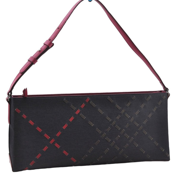 Authentic BURBERRY Nylon Leather Shoulder Hand Bag Black Red 2658E