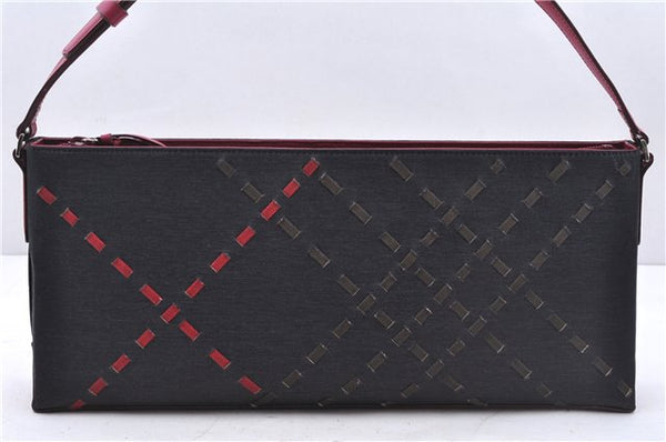 Authentic BURBERRY Nylon Leather Shoulder Hand Bag Black Red 2658E