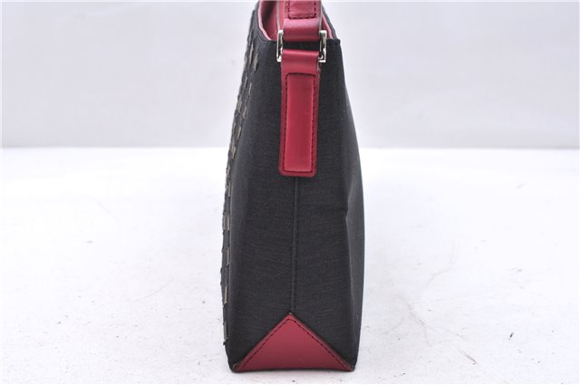 Authentic BURBERRY Nylon Leather Shoulder Hand Bag Black Red 2658E