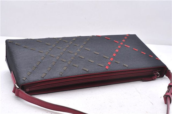 Authentic BURBERRY Nylon Leather Shoulder Hand Bag Black Red 2658E