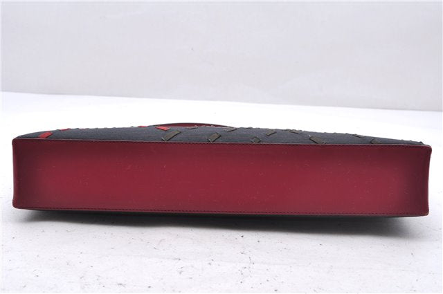Authentic BURBERRY Nylon Leather Shoulder Hand Bag Black Red 2658E